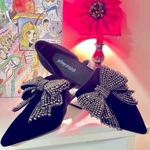 JEFFREY CAMPBELL Valenti-J Black Suede Flat, Jeweled Bow and Heel, Size 8